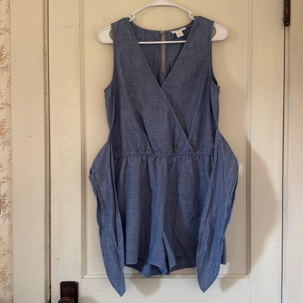 100% Cotton LOFT Denim Blue Romper Shorts - Picture 7 of 12